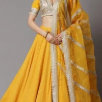 Yellow Lehenga Chanderi Lehenga Gota Patti Leaf Neck