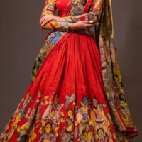 Embroidery kalamari Hand Painted Chanderi Silk Beads Lehenga