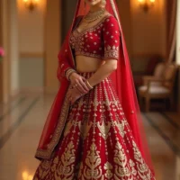 Indian Bridal red and golden colour lehenga set