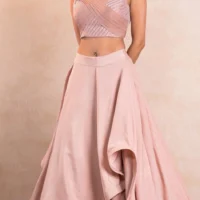 Pink Crepe Layered Lehenga