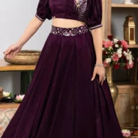 Purple Net Lycra Sequins Solidl Lehenga