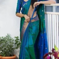 Green Banarasi Soft Lichi Silk Saree