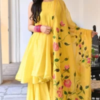 Yellow Georgette kurti Sharara Set