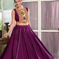 Rayon Pink And Lace Border With Gotta Patti Lehenga