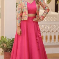 Pink Chinon Silk Lehenge