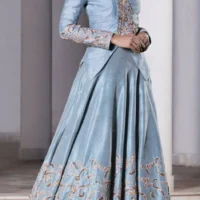 Blue Art Silk Jacket Style Embroidered Lehenga