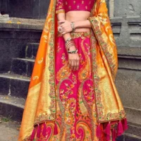 Banarasi Silk Indian Lehenga in Magenta Colou