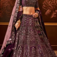 Wedding Bridal Wear Lehenga Choli Wine velvet lehenga