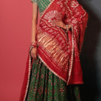 Printed Chanderi Silk lehenga green