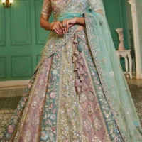 Blue & Pink Lehenga Choli with Exquisite Moti & Gotapatti work
