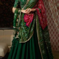 Bandhani Embroidery Lehenga Peacock motifs