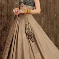 Grey Blouse Silk Chanderi Leheng with Dupatta