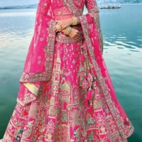 Pink Dabka Embroidered Silk Engagement Lehenga