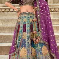 Purple & Blue Banarasi Silk Lehenga