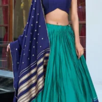Printed Chanderi Silk lehenga green